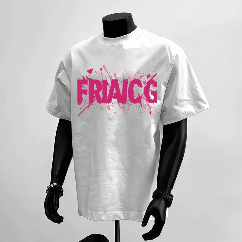 230g重磅纯棉短袖白色潮流圆领宽松美式潮牌情侣红色字母印花T恤