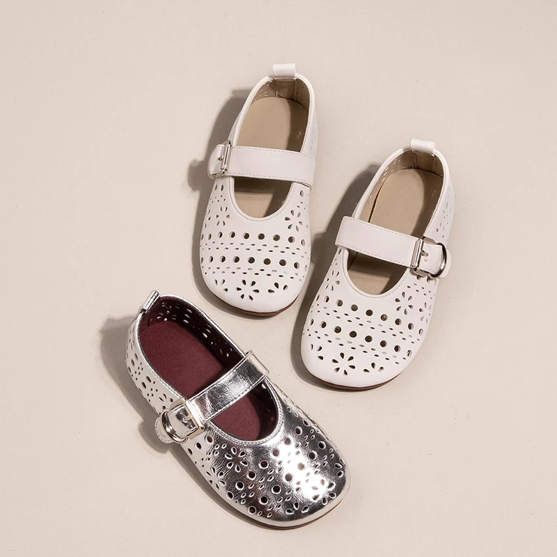儿童软底洞洞鞋2025新款女童公主鞋夏季女孩浅口豆豆单鞋小皮鞋
