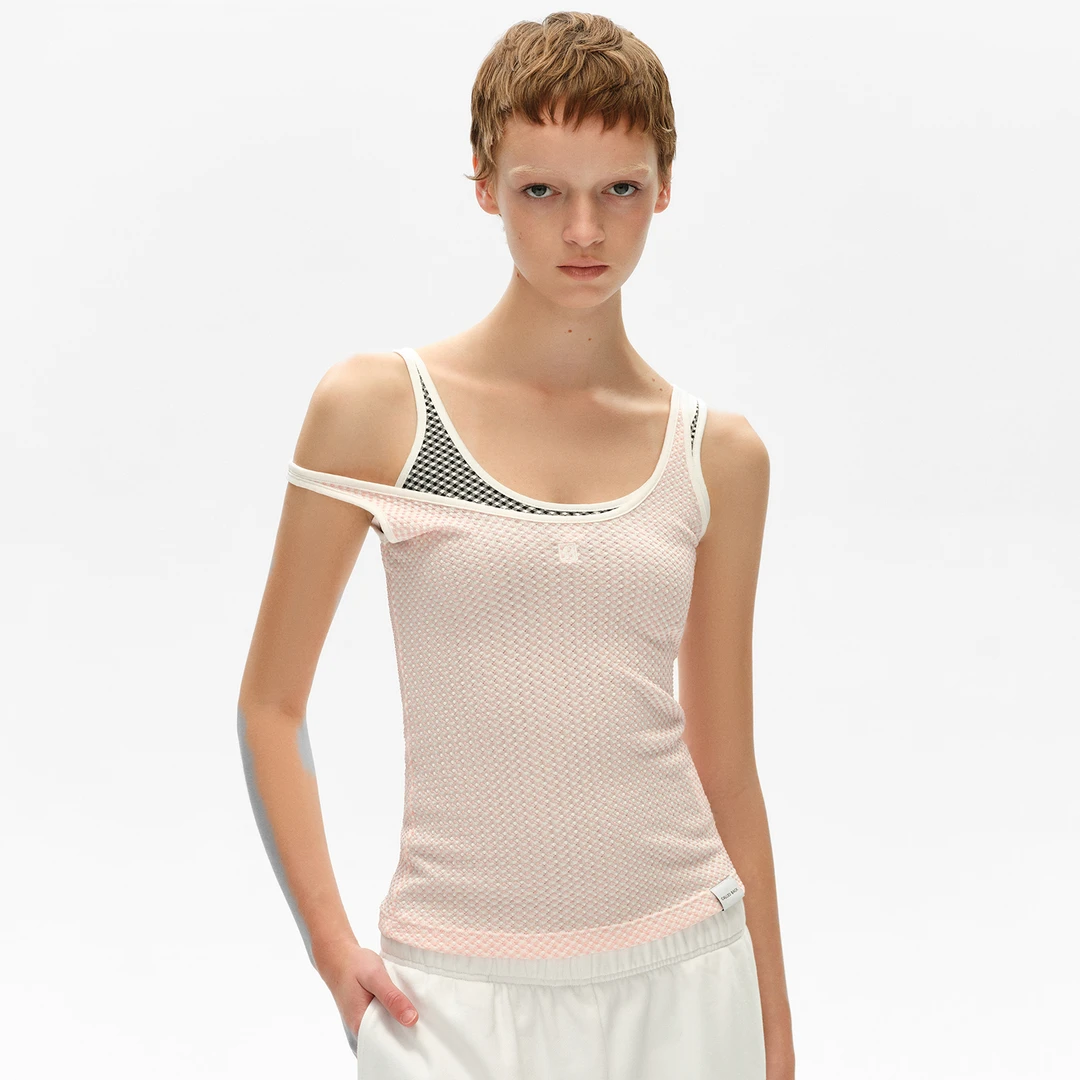 CALLED BACK夏季新款格纹细带无袖修身打底T吊带背心女