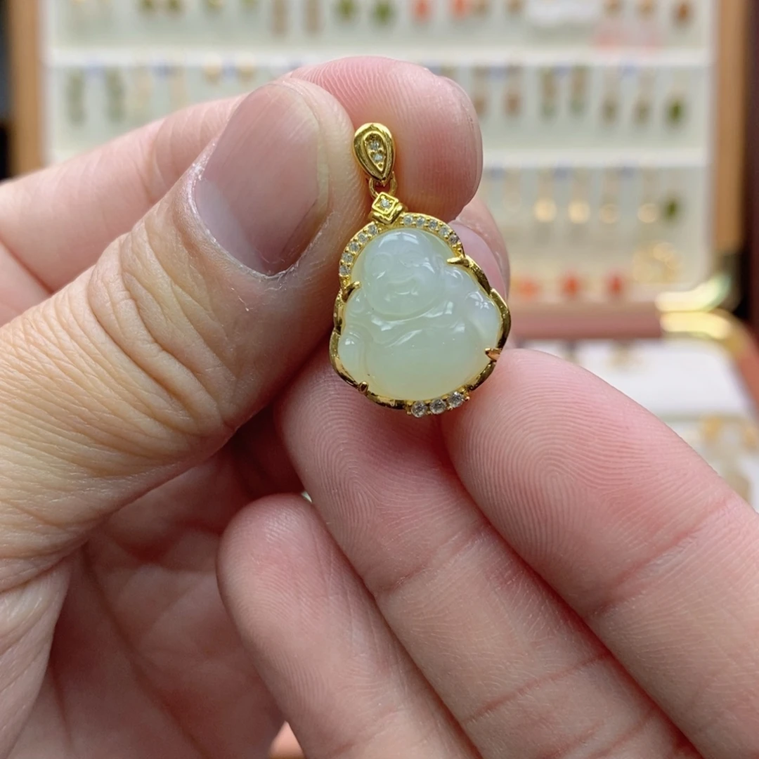 和田玉银S925镶嵌吊坠(不含链)