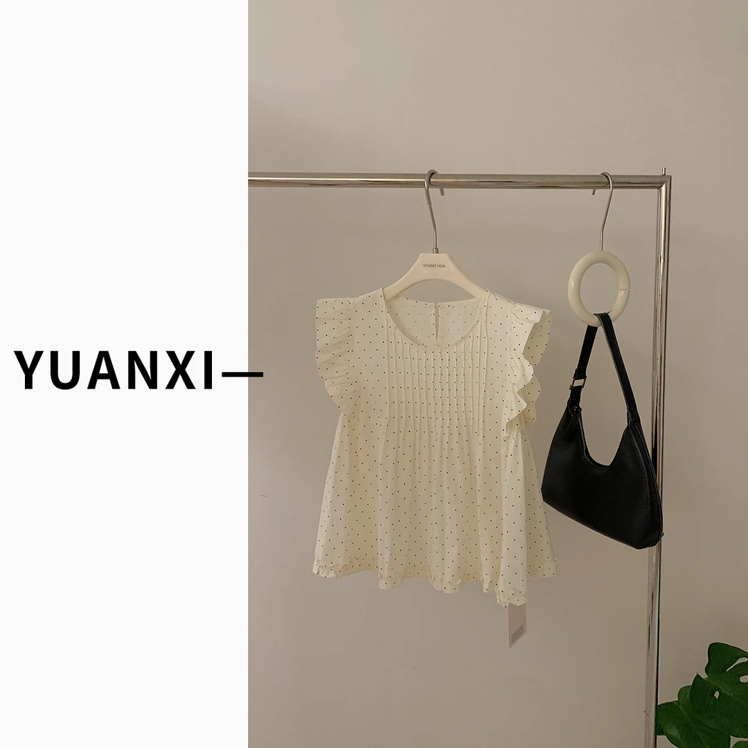 【FAFAJIA】F595 法式圆领飞飞袖波点衬衫女夏季