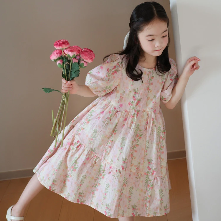 女童衣服夏装连衣裙温柔风高级感甜美碎花泡泡袖夏季甜心公主裙潮