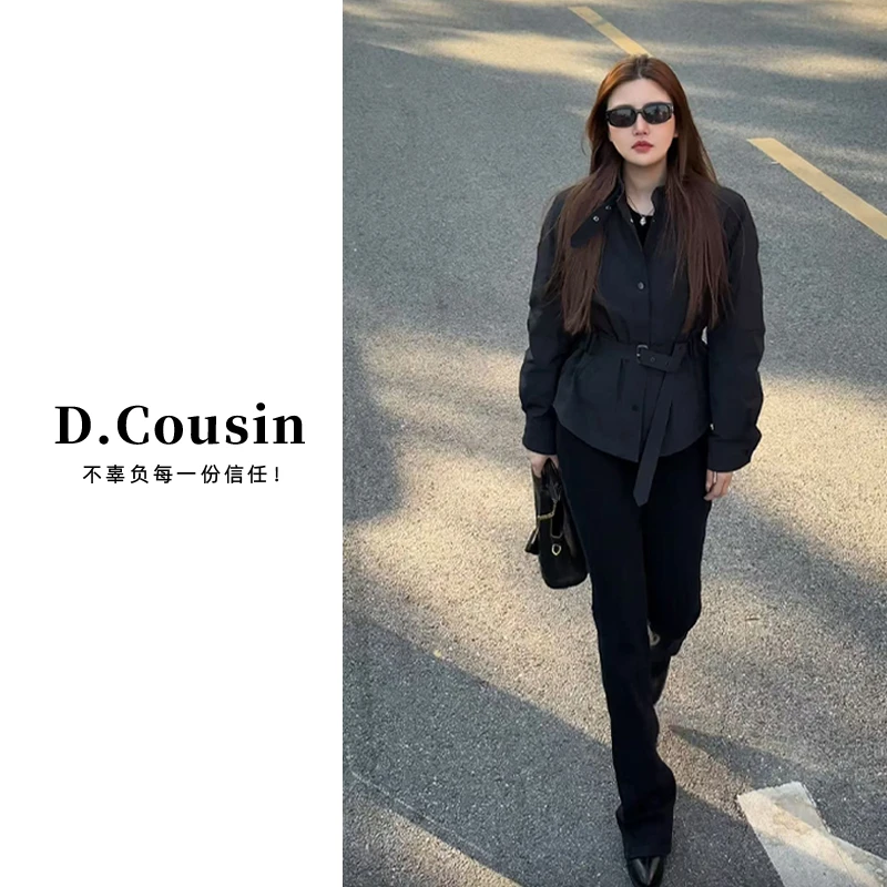 D.cousin（摩登女郎）高腰瘦身微喇加绒牛仔裤-257509