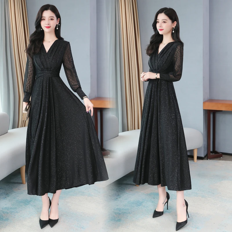 现货秒发2025春秋连衣裙女系带收腰显瘦a字裙春季新款气质V领