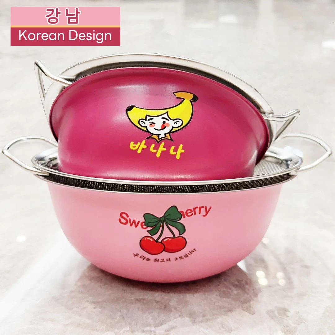 江楠강남韩式ins风洗菜水果篮不锈钢和面盆带双耳面粉筛沥水沙拉盆