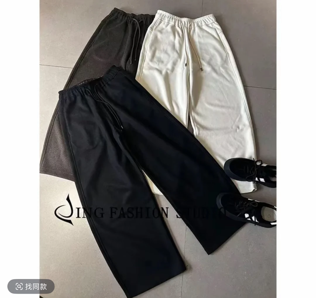 《传奇大牌直筒裤》新款118抽绳高腰直筒裤宽松百搭休闲长裤保暖