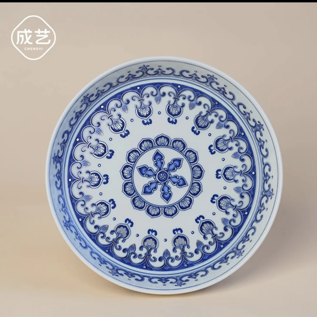成艺覆银宝相纹壶承景德镇手工陶瓷青花宝相壶承莲花茶托家用茶盘