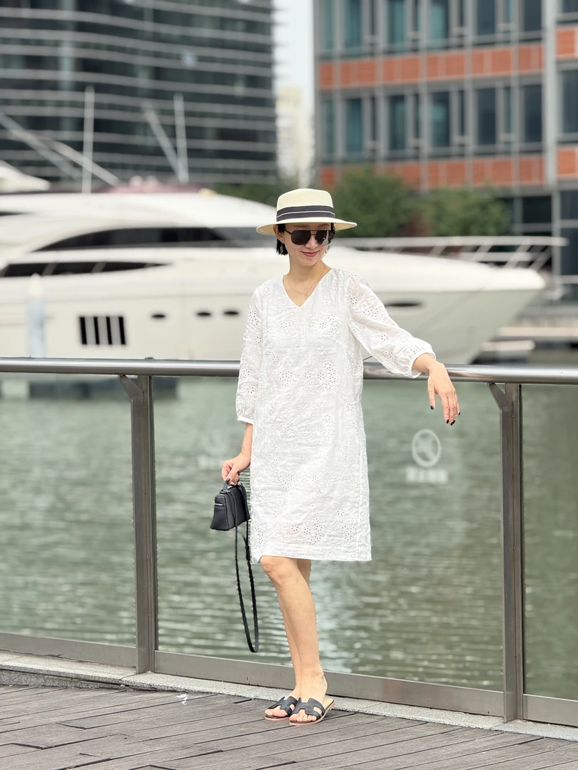 （YY推荐）云卷云舒 显瘦气质白色时尚夏季中长款宽松女士连衣裙