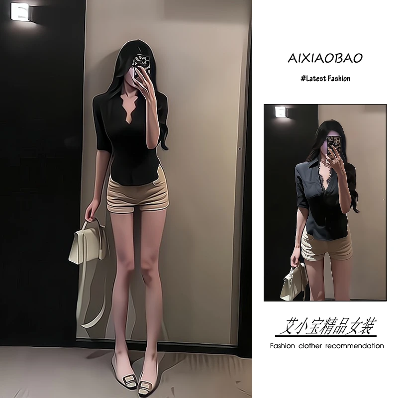 夏季2025年新款女装韩系穿搭御姐风气质显瘦蕾丝衬衫短裤两件套