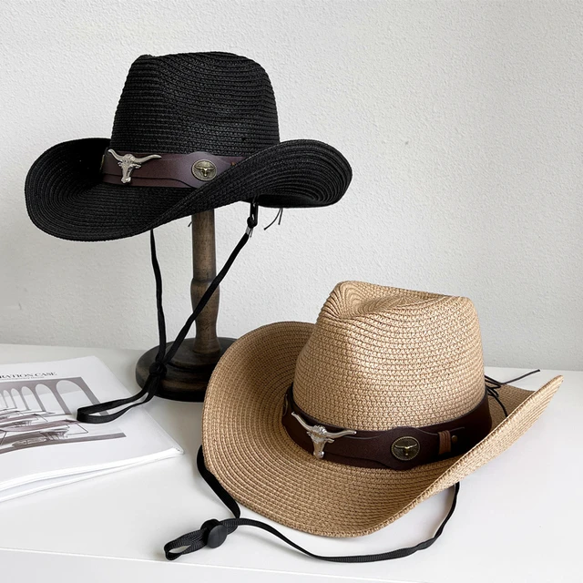 西部牛仔草编骑士帽男夏季复古防晒爵士礼帽太阳帽女度假遮阳草帽