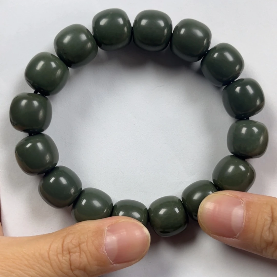 和田玉手链未镶嵌卡14老形珠