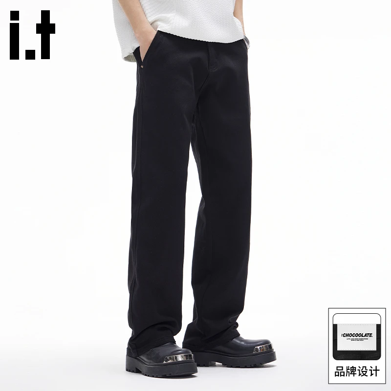 it :CHOCOOLATE黑色牛仔裤男2025夏季新款宽松直筒阔腿裤水洗长裤