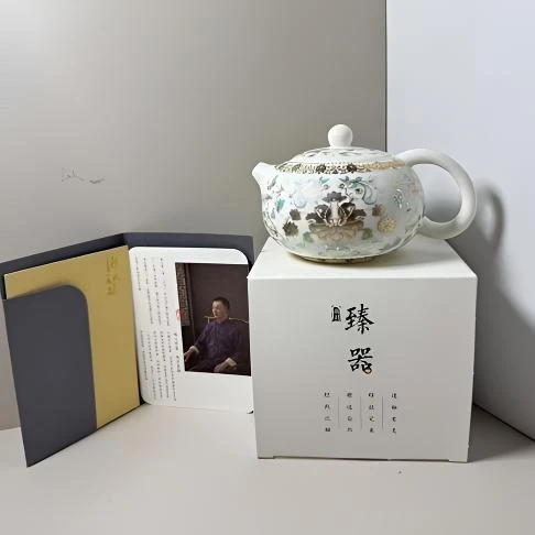 ZH4029-敦煌羊脂玉瓷西施壶家用茶壶轻奢复古创意简约中式方形