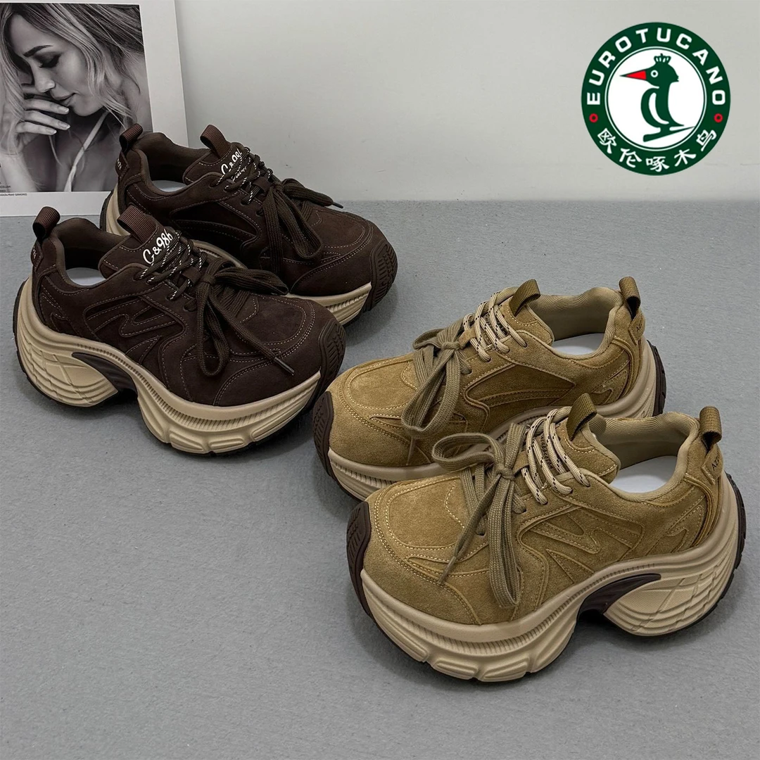 欧伦啄木鸟厚底7cm增高老爹鞋女新款高级感时尚百搭运动休闲女鞋