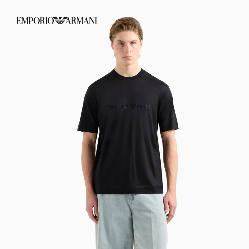 TC-EMPORIO ARMANI/男女情侣款莱赛尔宽松正肩短袖刺绣薄T恤