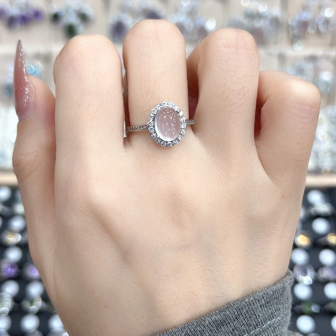 芙蓉石银S925镶嵌戒指