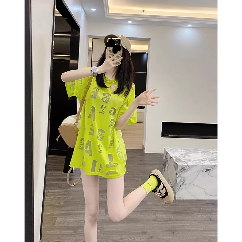 绿色短袖t恤女夏季25新款炸街独特漂亮高级小众不撞衫多巴胺上衣