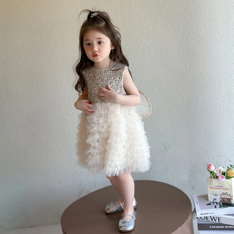 女童亮片蝴蝶翅膀公主裙2025夏季儿童背心蛋糕裙子网纱礼服连衣裙