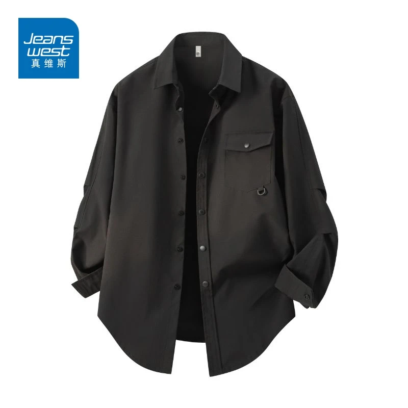 真维斯长袖衬衣男春秋休闲宽松潮流韩版痞帅纯色日系百搭衬衫上衣