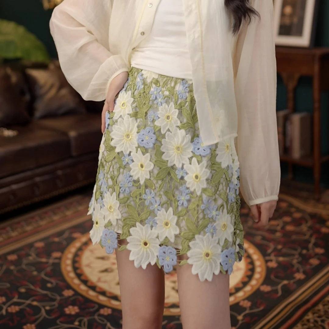 琦琦【铃尾草】温柔风碎花短裙女夏季高腰A字显瘦裤裙YE0706392