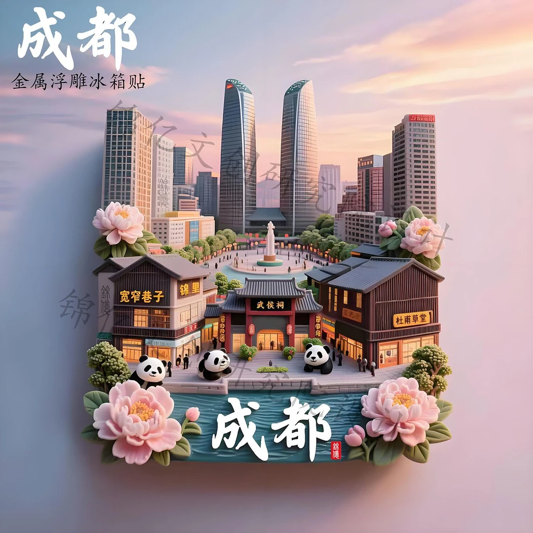 成都金属浮雕冰箱贴立体磁吸武侯祠旅游景点纪念品宽窄巷子伴手礼