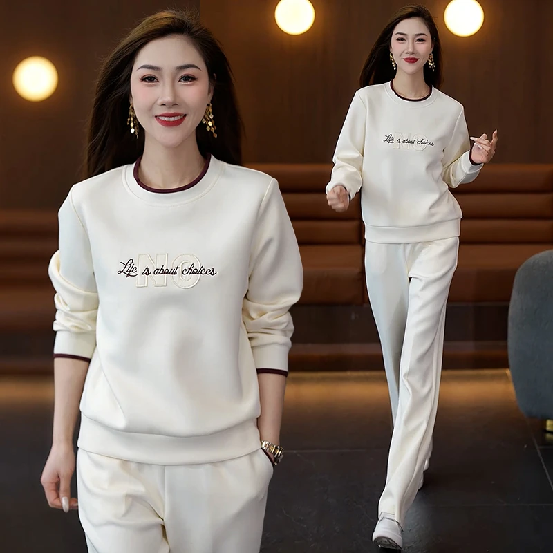 减龄春秋款气质圆领舒适女装卫衣两件套洋气直筒裤显瘦百搭套装潮