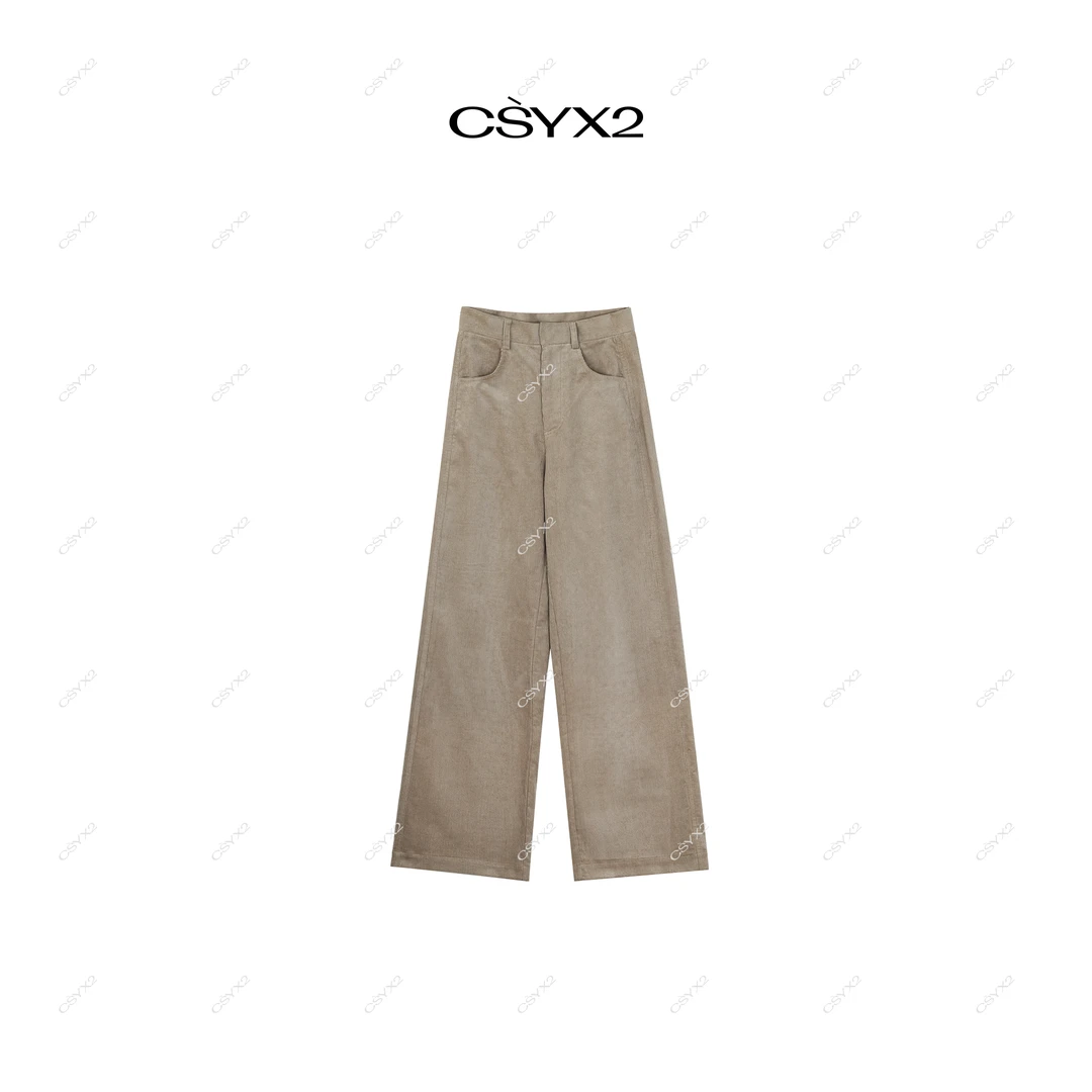 CsyX2-2025秋冬100气质棉杏仁灯芯绒口袋阔腿百搭高级长裤K20775
