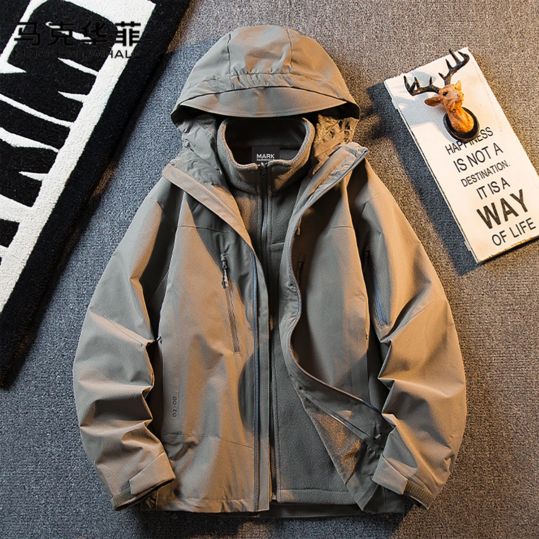 马克华菲三合一可拆卸摇粒绒内胆冲锋衣外套男士冬季保暖衣服外套
