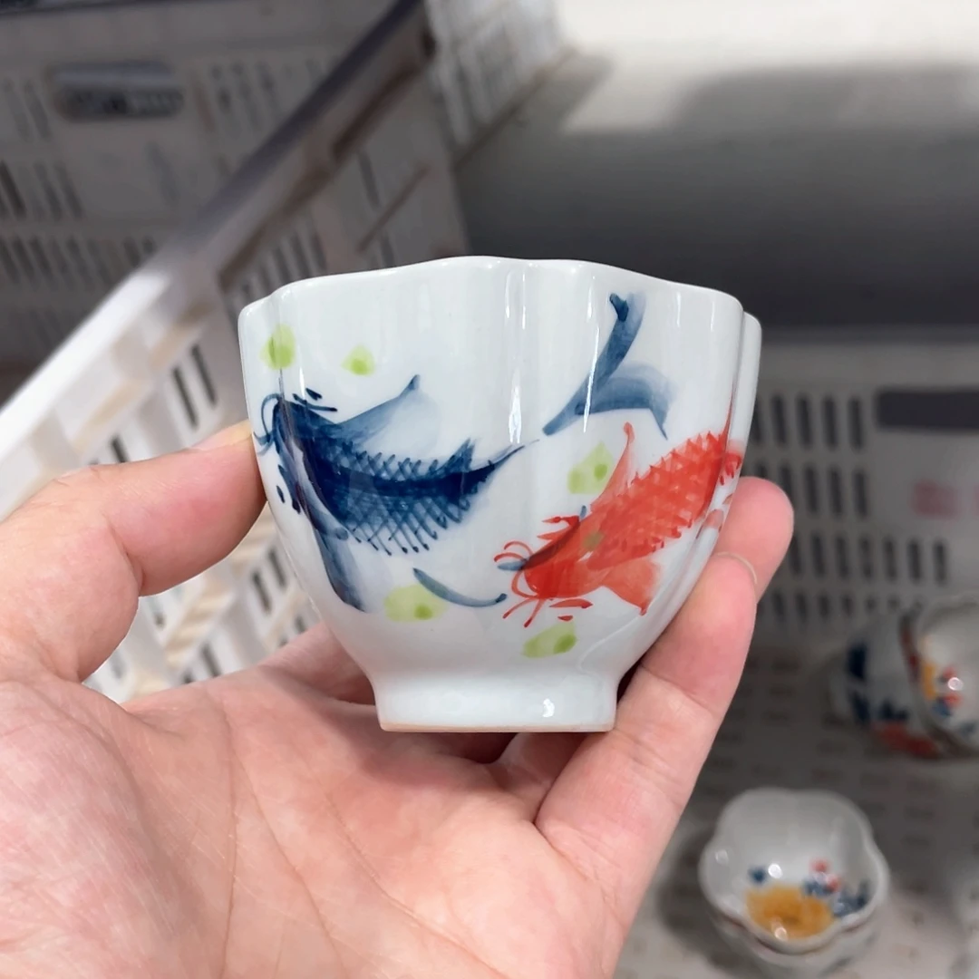 釉下手绘茶具，，大瑕