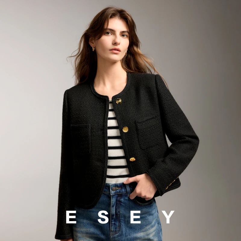 ESE·Y 25秋新款celine同款经典黑金三粒扣小香风