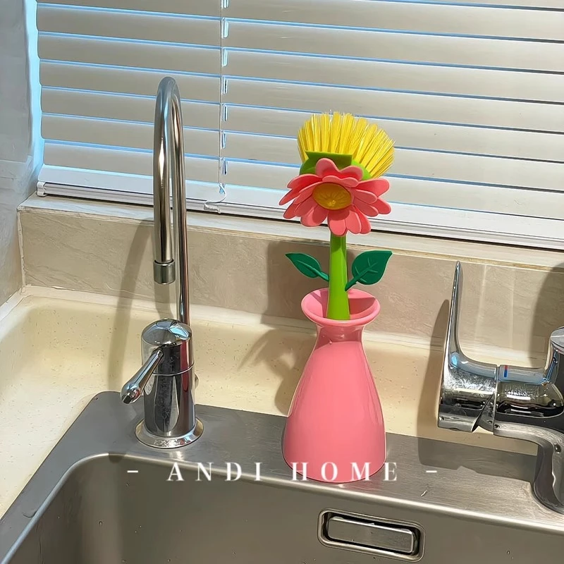 花朵刷子厨房专用长柄刷锅神器不沾油家用多功能台面清洁刷缝隙刷