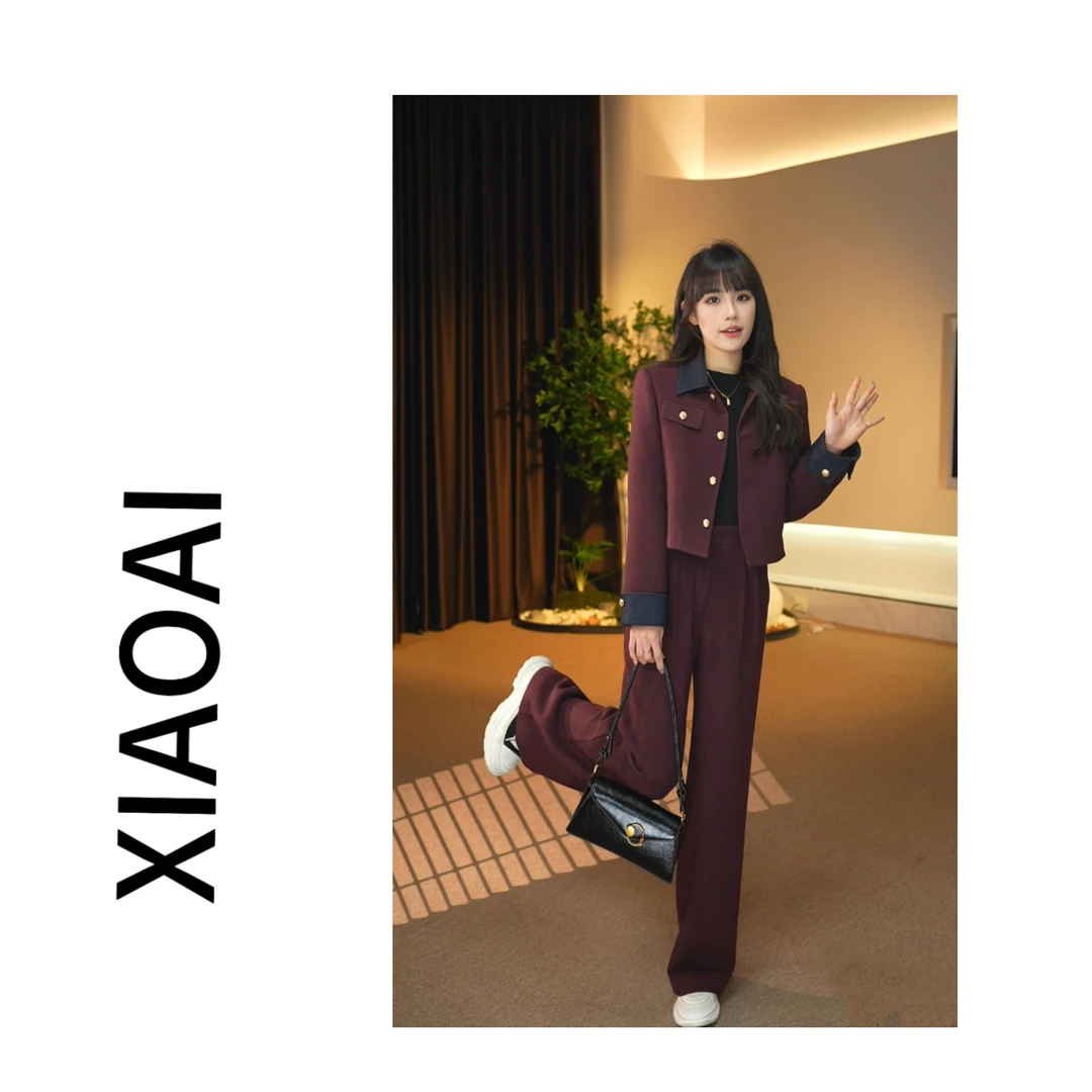 A设计感POLO领拼接2024秋冬高级感羽绒外套+直筒裤套装女BN0430