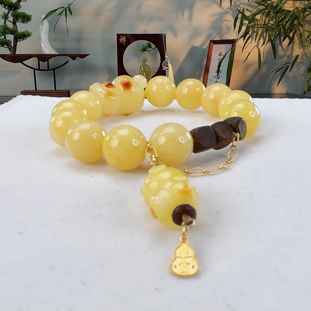 蜜蜡手链18K金镶嵌蜜蜡14.5   18k金