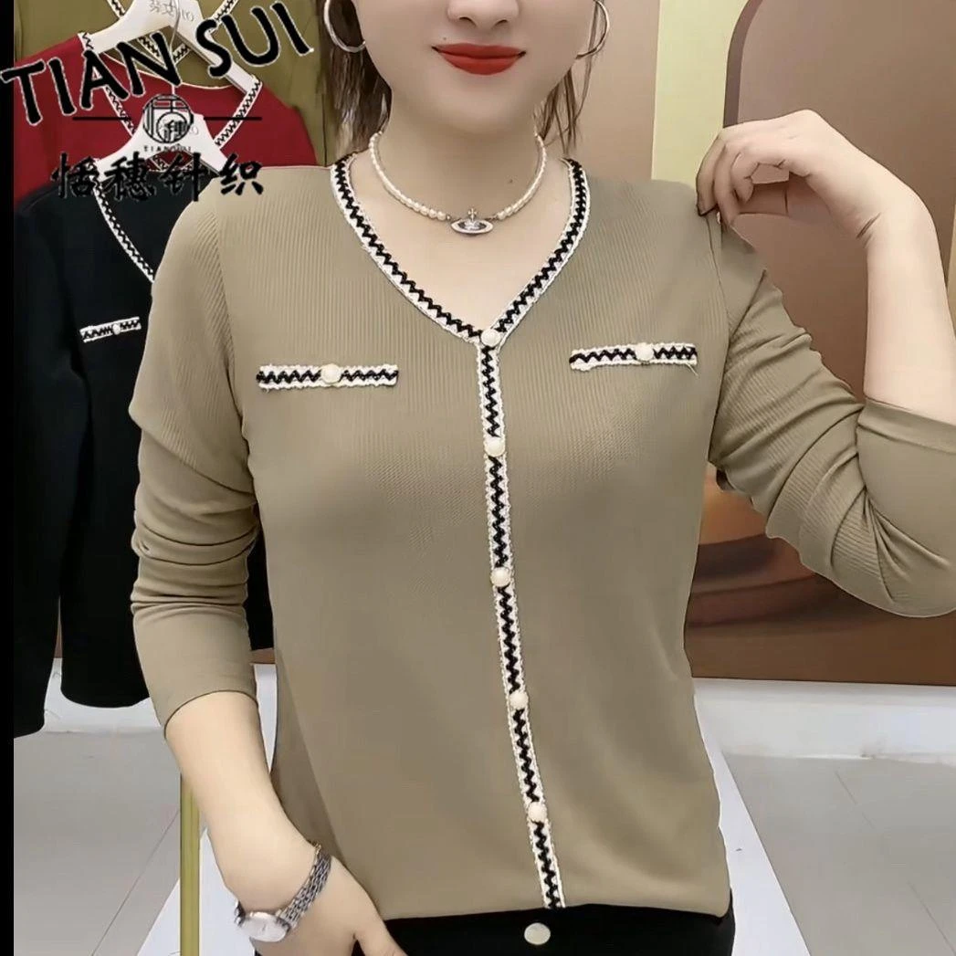 2025早秋显年轻长袖修身显瘦打底衫新款甜美纯欲小香风设计感上衣