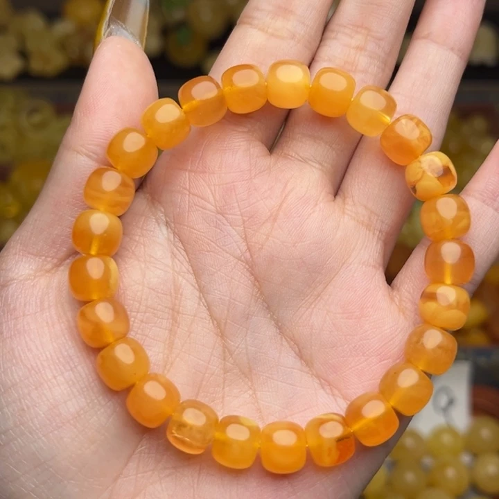 蜜蜡未镶嵌珠宝奇石170-天然蜜蜡蜜糖老型手串微微瑕