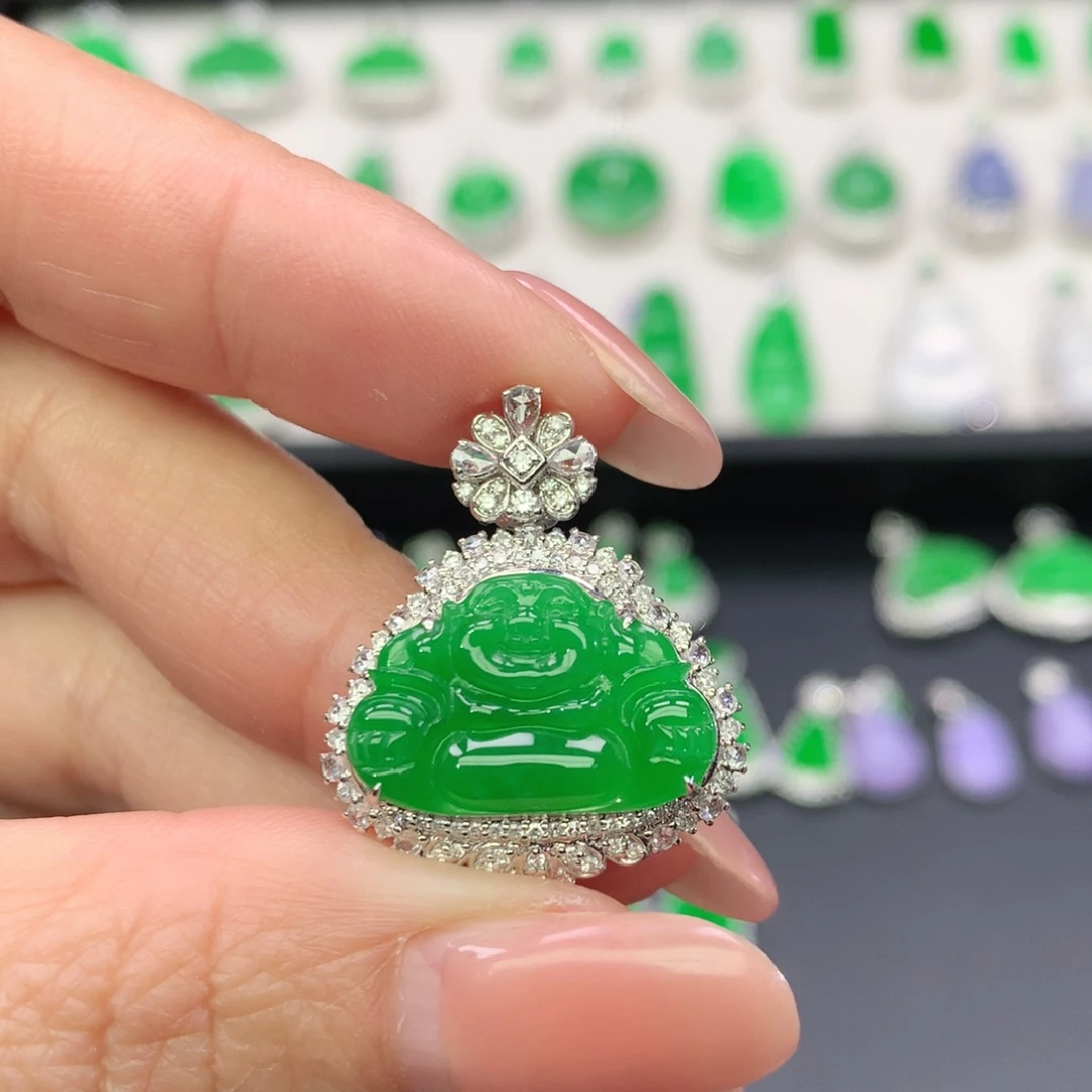 翡翠18K金镶嵌吊坠(不含链)