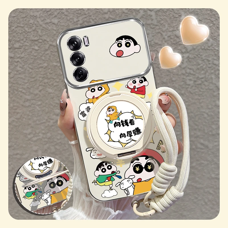 适用opporeno12/pro手机壳小新富婆圆环支架硅胶防摔女款个性可爱