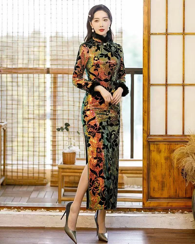 小米旗袍重工长款高端长款旗袍【尺码偏小半个尺码 】建议拍大