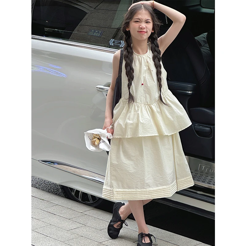 K28889韩系女童无袖连衣裙2025新款夏装清新儿童休闲裙子背心裙潮