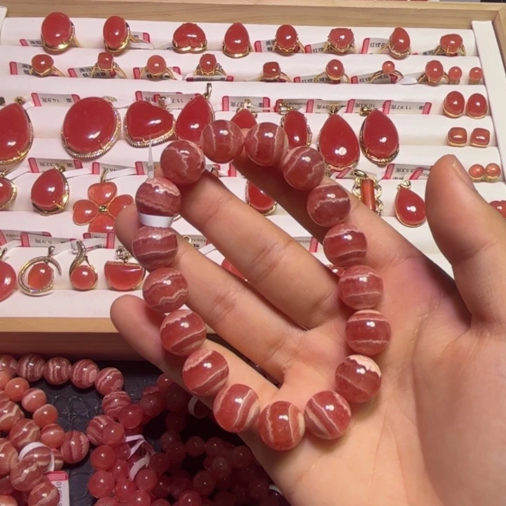 菱锰矿（红纹石）未镶嵌手串五花肉12.8mm