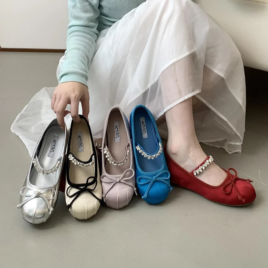 内增高法式玛丽珍单鞋女鞋子春夏季红色水钻芭蕾舞晚晚鞋