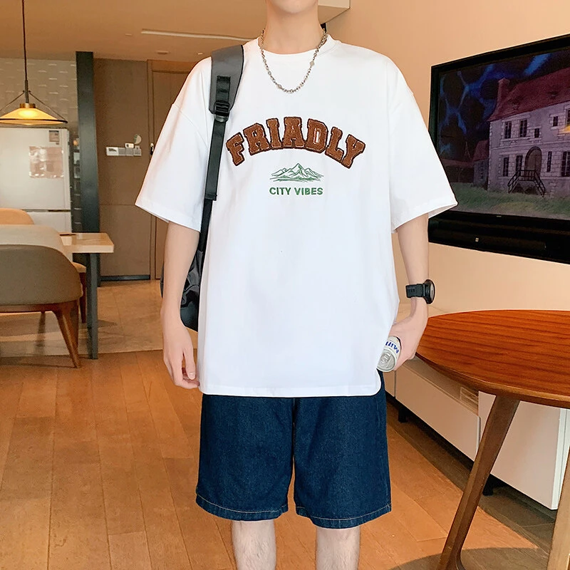 300克2025新款字母上长草潮流休闲百搭T恤运动纯棉情侣圆领韩版