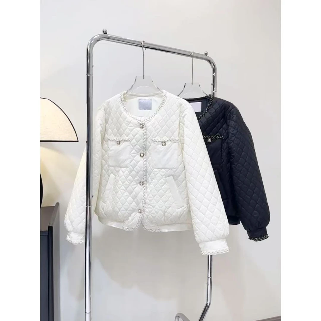 小静折扣~U504P冬季绗缝粗花呢细闪镶边小香风羽绒外套（卡码拍大）