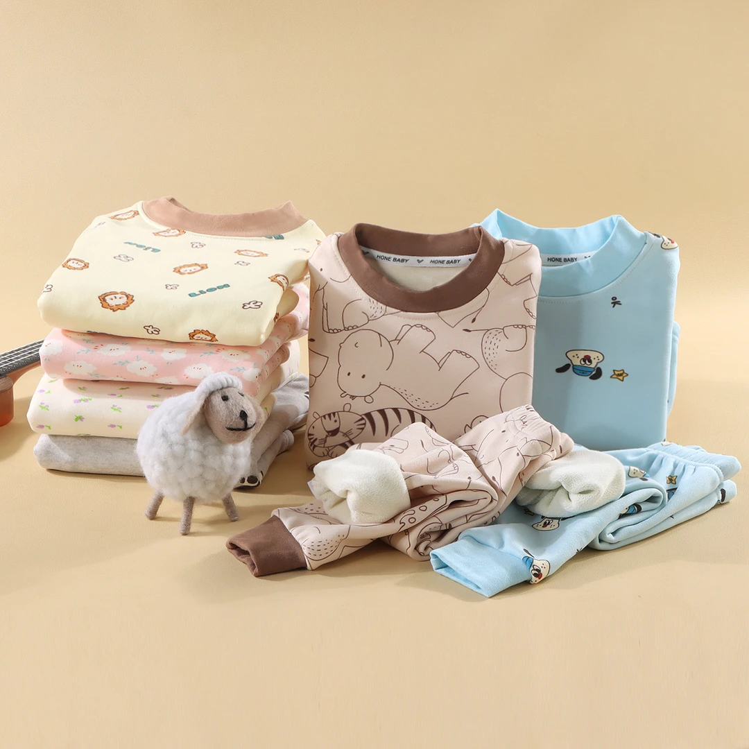 奥粒绒保暖内衣套装秋冬款儿童宝宝加绒加厚秋衣秋裤中小童家居服