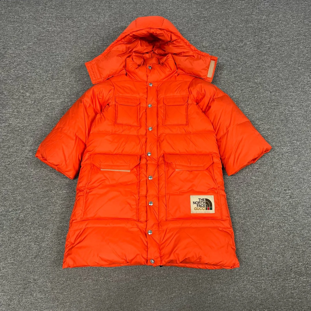 99新 GUCCI/古驰 TNF 北面联名款 橘色长款羽绒服 99新 Xxs码