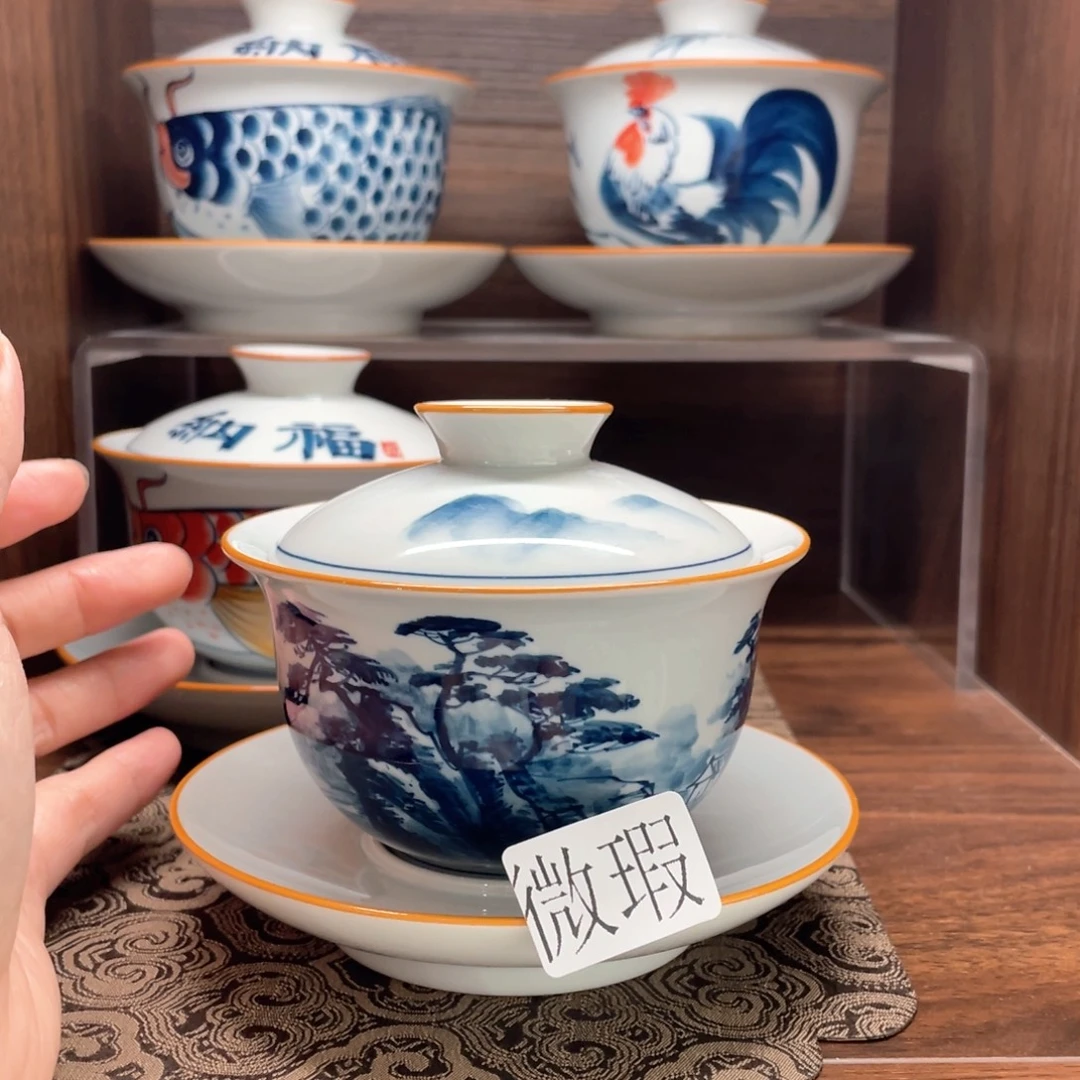 釉下手绘茶具微瑕