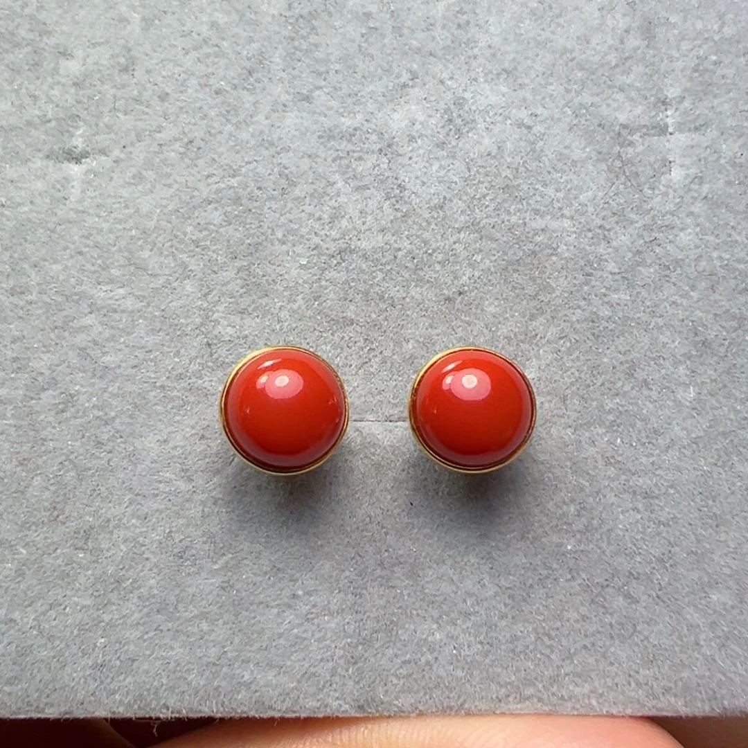 南红玛瑙耳钉18K金镶嵌