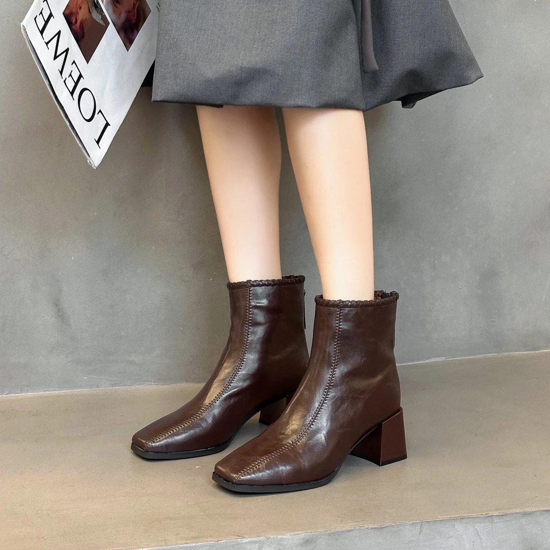 时装靴加绒内增高瘦瘦靴瘦瘦靴复古秋冬粗跟高跟