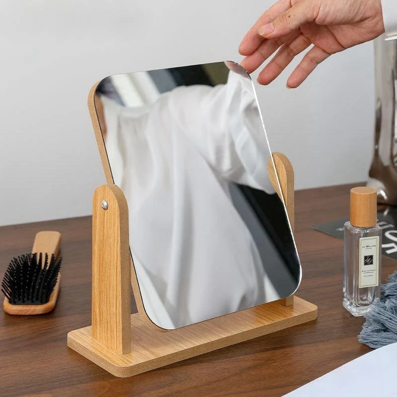 家用桌面镜化妆镜放桌子上镜子折叠女学生桌面木镜子旋转小镜子