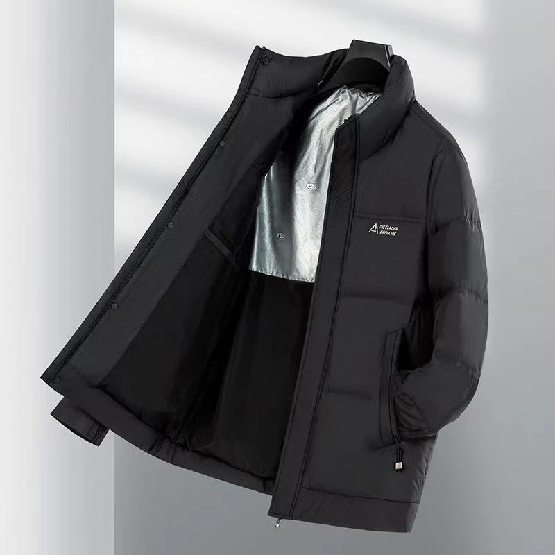 男士黑色羽绒服男品牌剪标舒适翻领保暖外套秋冬轻薄保暖羽绒服